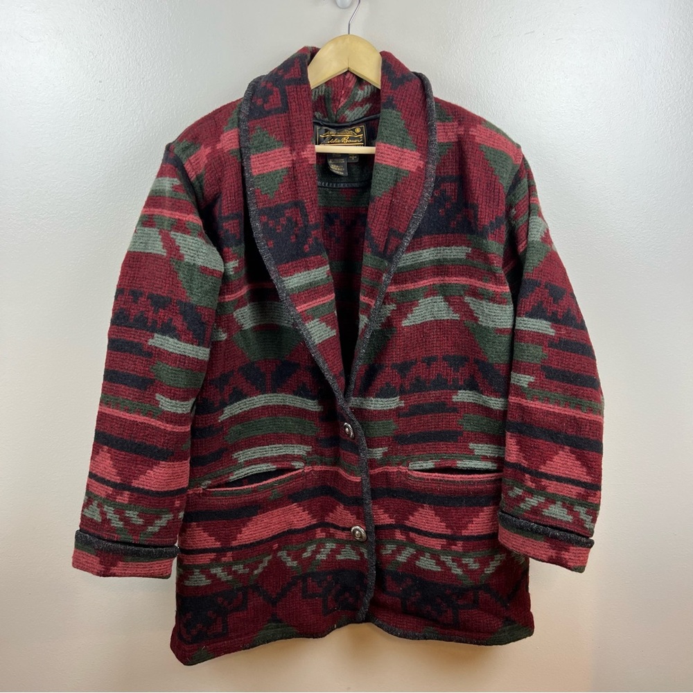 Eddie Bauer Red Green Black Patterned Utility Jacket